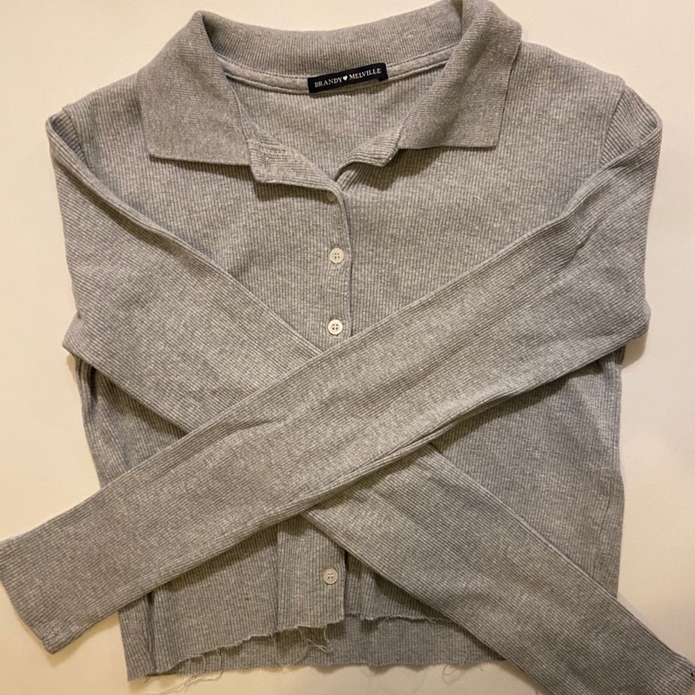 Brandy Melville Long Sleeve Caroline Grey Top